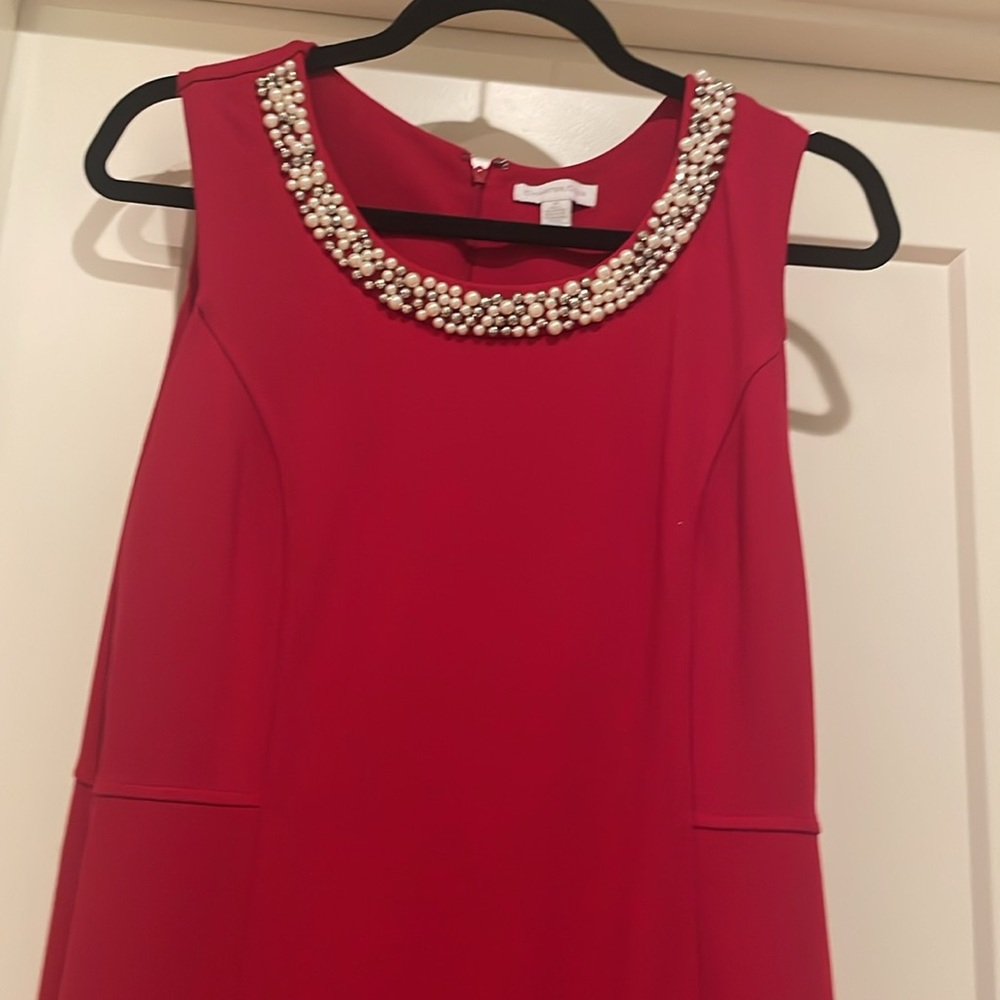 Charter club red dress with pearl neckline, medium